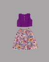 Girls Chic Purple Top & Floral Hakoba Cotton Skirt