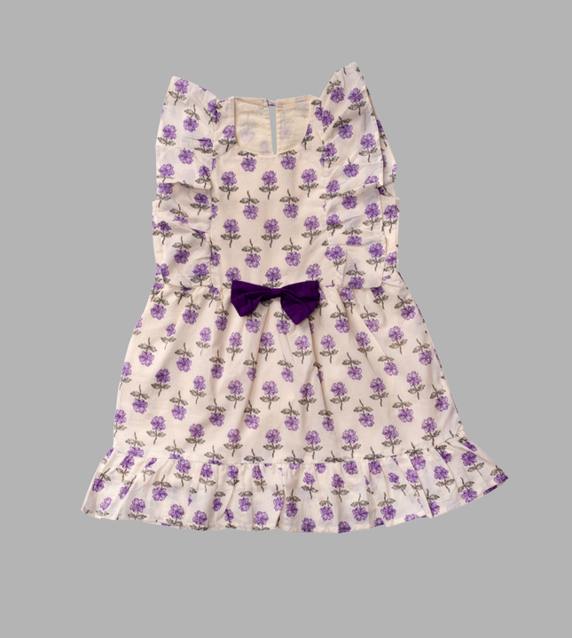 Girls Purple Floral Ruffle Dress with Bow