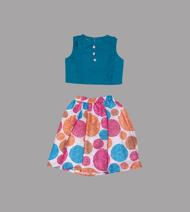 Girls Teal & Multicolor Polka Burst Skirt
