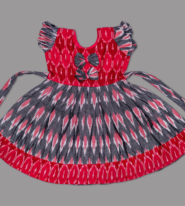 Girls Pink & Grey Ikkat Frock
