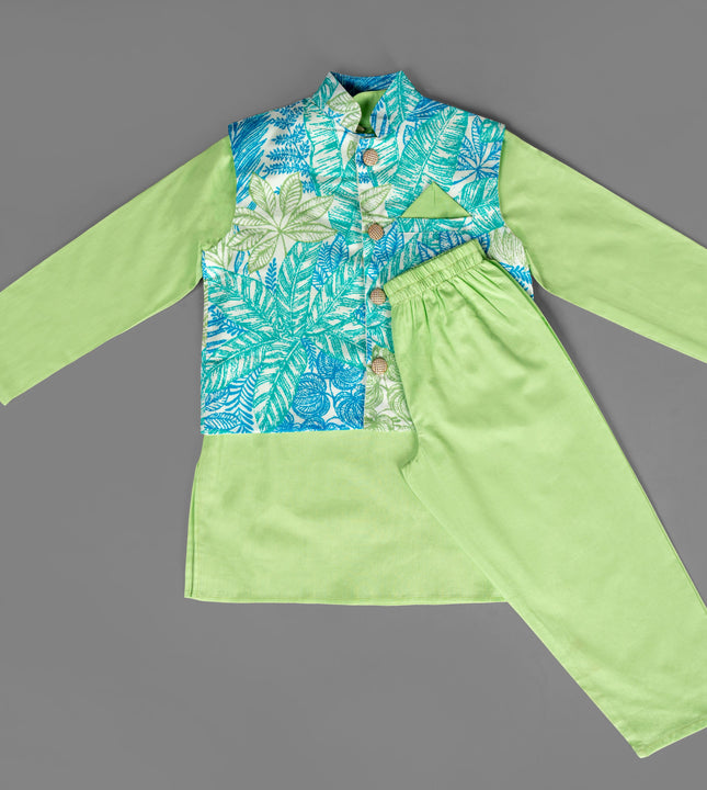 Boys Green Kurtha Pyjama with coat