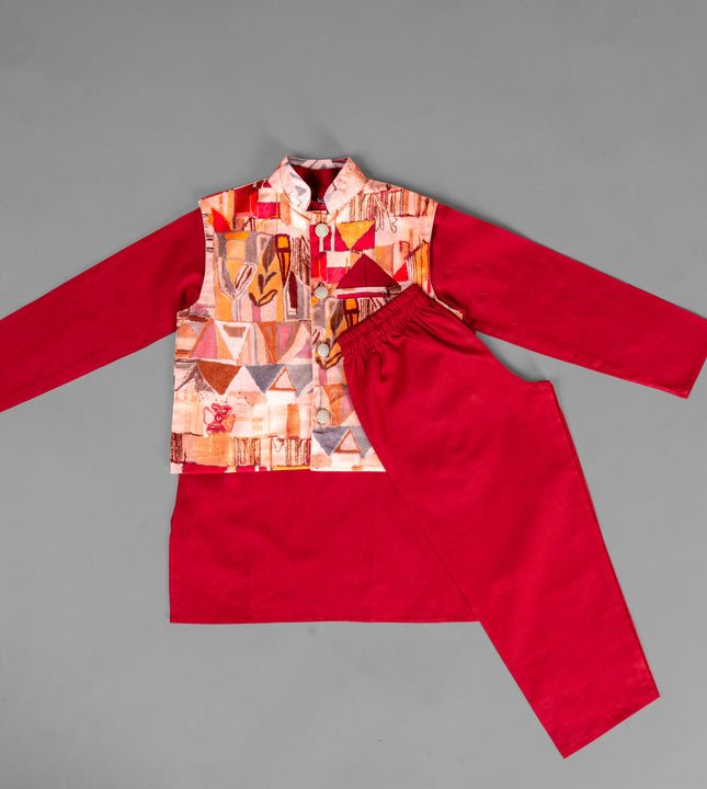 Boys Maroon Kurtha Pyjama with coat