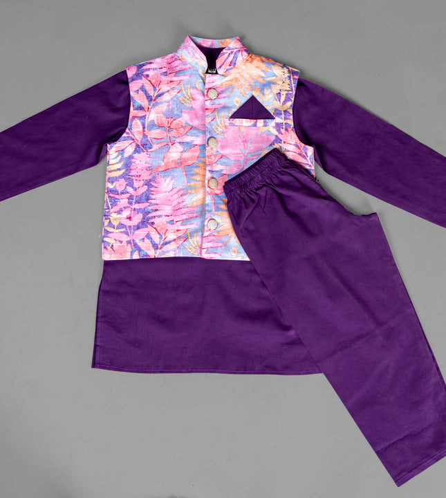 Boys Purple Kurtha Pyjama with coat
