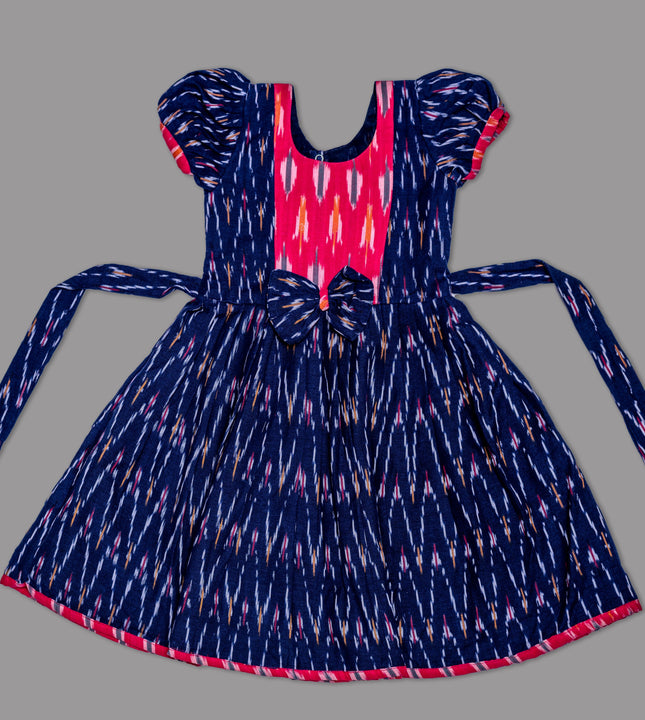 Girls Ikkat Blue Frock