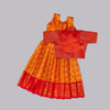 Girls Red and Orange Pattu Frock with Jacket