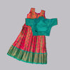 Girls Pink & Green Pattu Frock with Jacket