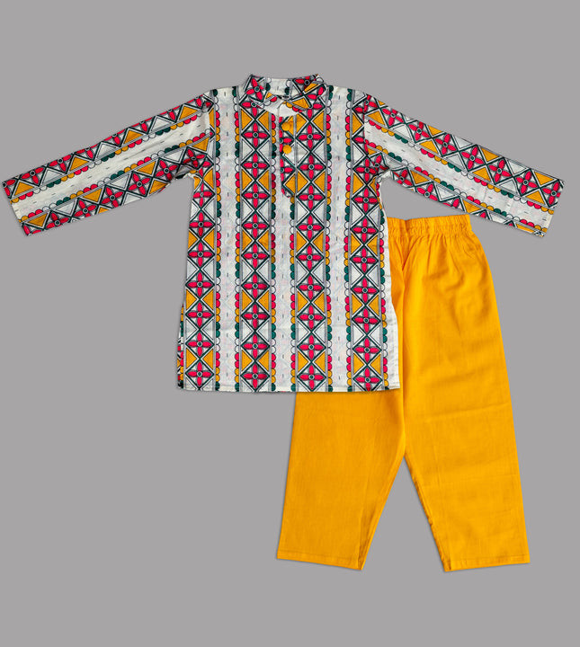 Boys Vibrant Geometric Print Kurta Pajama Set