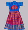 Girls Blue and Pink Pattu Frock with Jacket