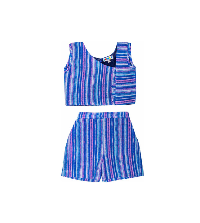 Girls Blue Striped Indo-Western Co-ord Set