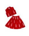 Girls Scarlet Block Print Knee-Length Skirt Set