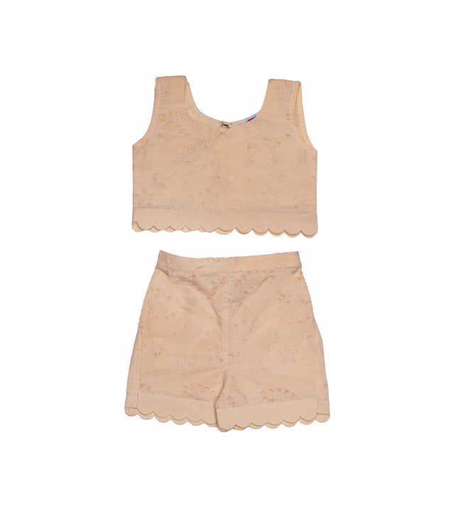 Girls Beige Scallop-Edged Co-Ord Set