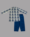 Boys Printed Kurta Pyjama Set – Blue & White