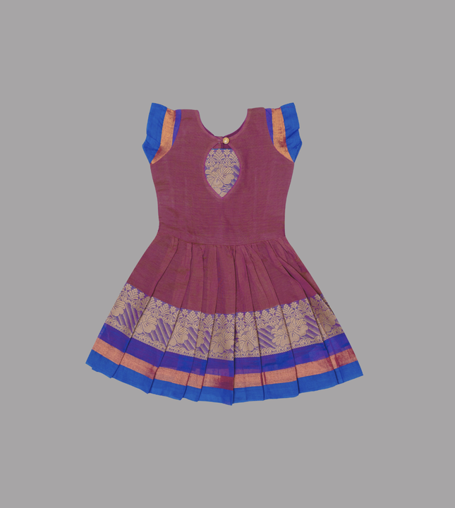 Girls Purple & Royal Blue Cotton Frock with Zari Border