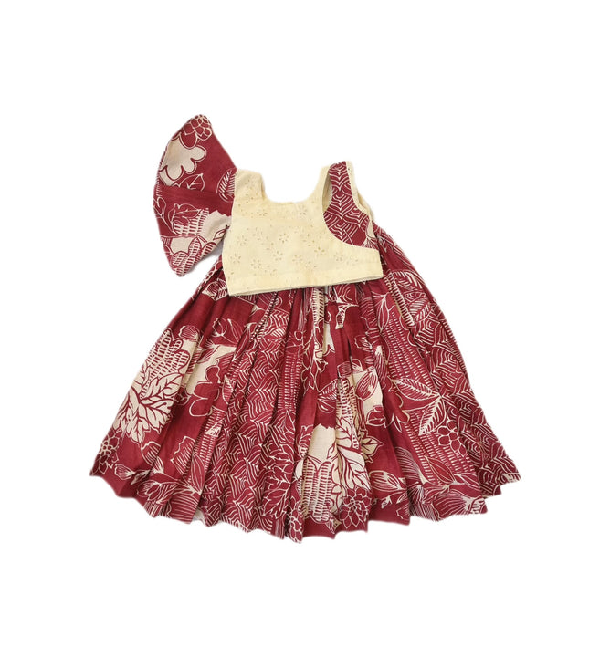 Girls Maroon Floral Handblock Cotton Lehenga Set